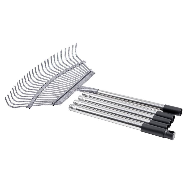 Adjustable Lawn Rake with Stainless Steel Metal Tines - 72.83 x 18.31 x 2.17 in