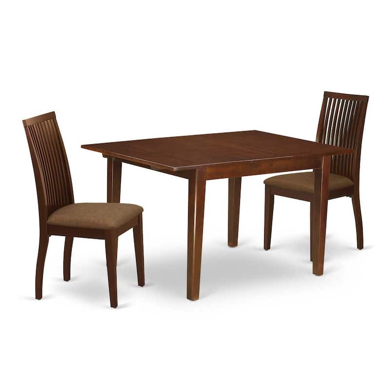 HomeStock 3-Pc Mahogany Finish Rectangular Solid Wood Top With Butterfly Leaf Dining Table Set