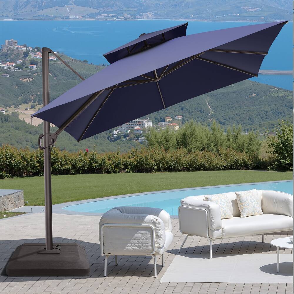 10FT Outdoor Square Patio Cantilever-Offset Umbrella with Base Stand