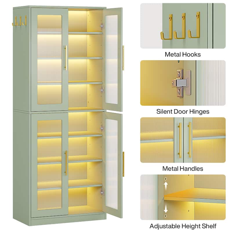 Modern Tall Entryway Shoe Storage Cabinet with Acrylic Doors and LED Light - 8-Tier