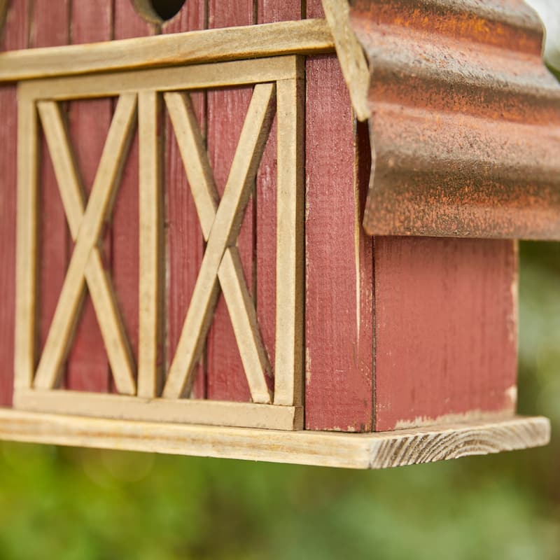 Glitzhome 10.25"H Wood Red Barn Garden Birdhouse