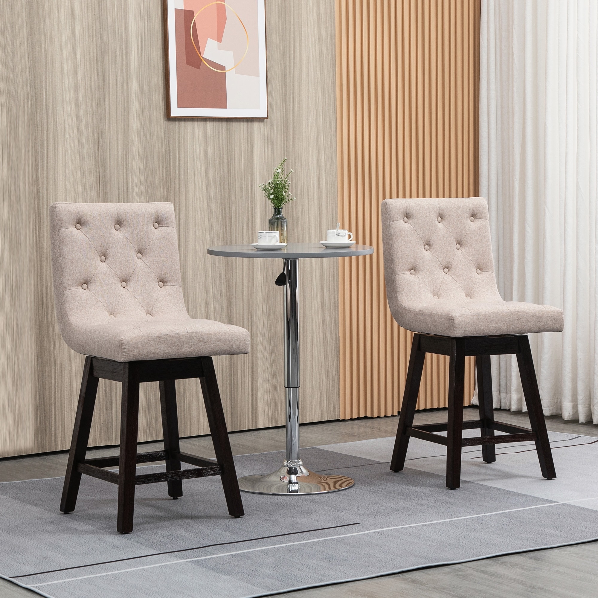 HOMCOM Bar Stools Set of 2, Swivel Bar Chairs, High Fabric