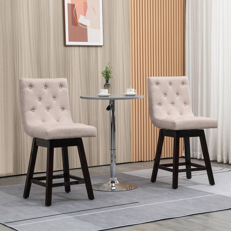 HOMCOM Bar Stools Set of 2, Swivel Bar Chairs, 25.5" High Fabric Tufted Breakfast Barstools for Kitchen Counter - Cream