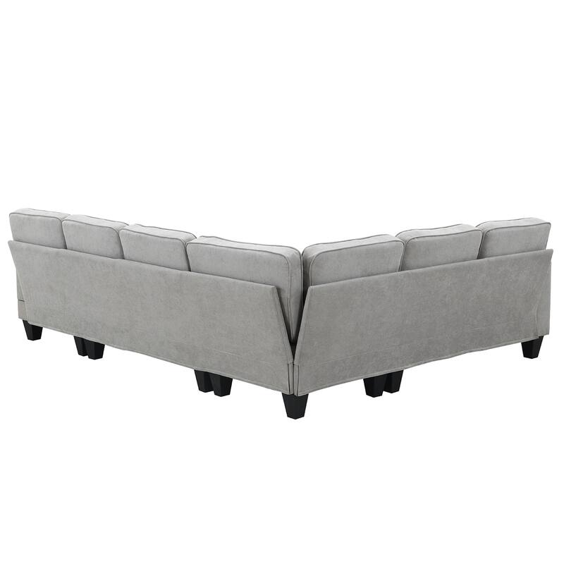 Grey 108" Modern U-Shaped 7-Seater Sectional Sofa Set with 3 Accent Pillows and Chaise, for Living Room