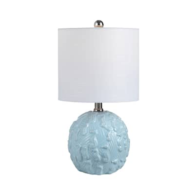 Light Blue Ceramic Seahorse Table Lamp with Shade - 9" x 9" x 16"