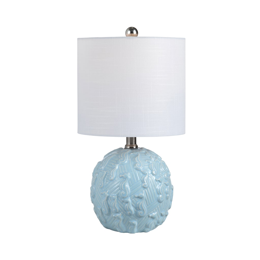 Light Blue Ceramic Seahorse Table Lamp with Shade - 9" x 9" x 16"