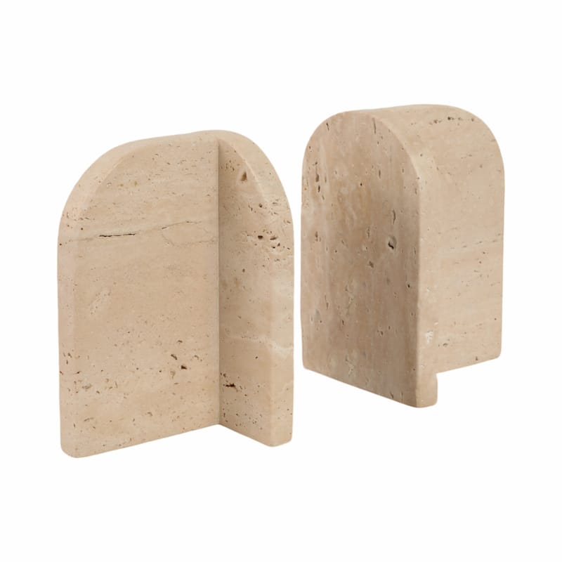 Stone Marble Arched Design Bookends Set - Tan, 6" - 6.0"