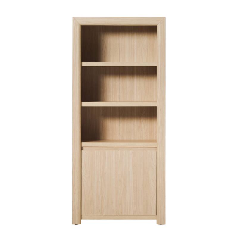 Walker Edison Modern Wood Open Bookshelf with Storage Cabinet