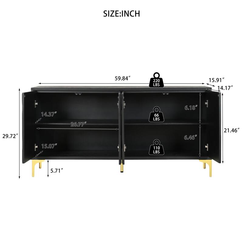 Modern Carved Sideboard Buffet Cabinet with Handleless Push-Open Design, for Living Room, Bedroom and Dining Room