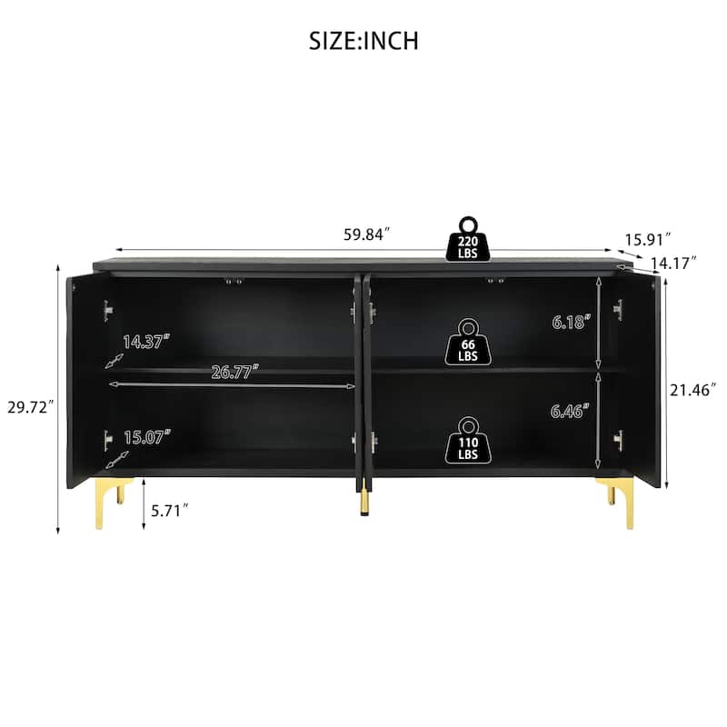 sideboard with 4 doors and metal legs