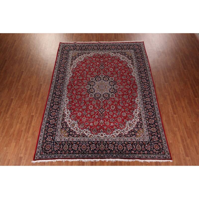 Floral Red Kashan Turkish Rug Dining Room Machine-Made Carpet - 9'7" x 12'9"