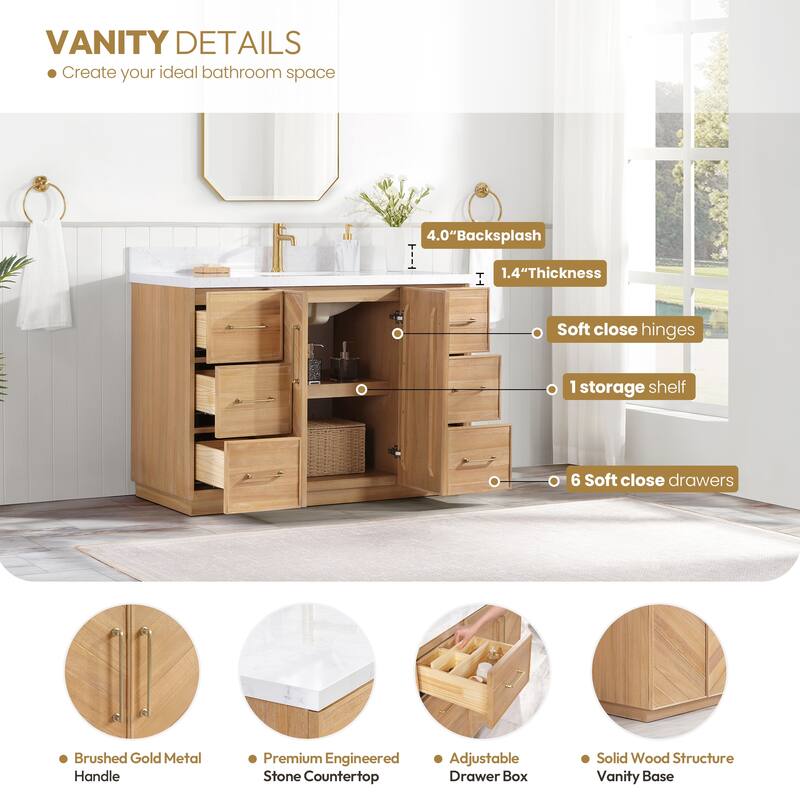 Karachi Bath Vanity with White Grain Stone Top, no Mirror