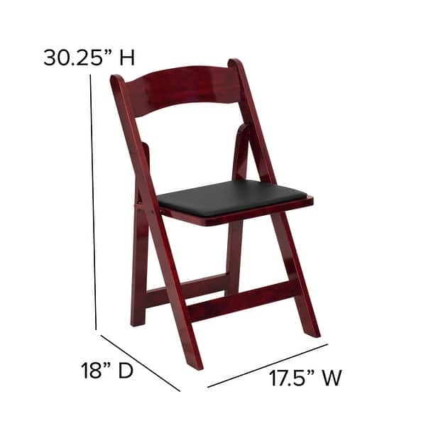 dimension image slide 5 of 5, Wood Folding Chair with Vinyl Padded Seat (Set of 2)
