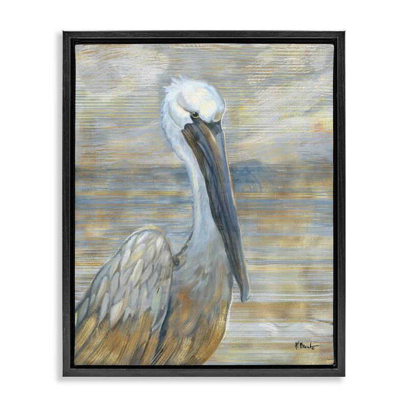 Stupell Coastal Pelican Bird Abstract Portrait Floating Framed Canvas Wall Art, Design by Paul Brent - 17 x 21 - Black