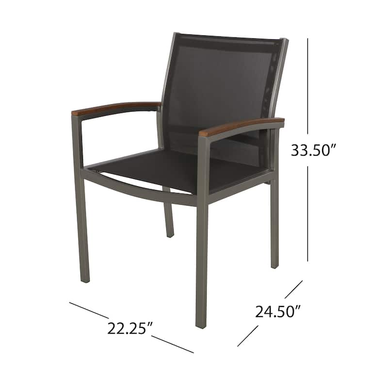 Luton Aluminum Outdoor Dining Chairs with Faux Wood Accents by Christopher Knight Home