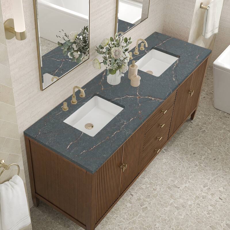 James Martin Vanities Myrrin 72" Vanity, Mid Century Walnut - Parisien Bleu