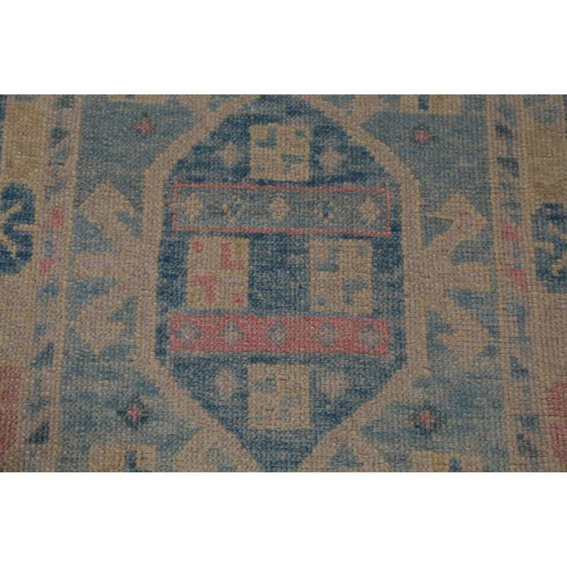 Hand Knotted Oriental 100% Wool Carpet Transitional Geometric Navy Blue & Blues Oushak Runner Rug - 17' 0'' X 3' 3''