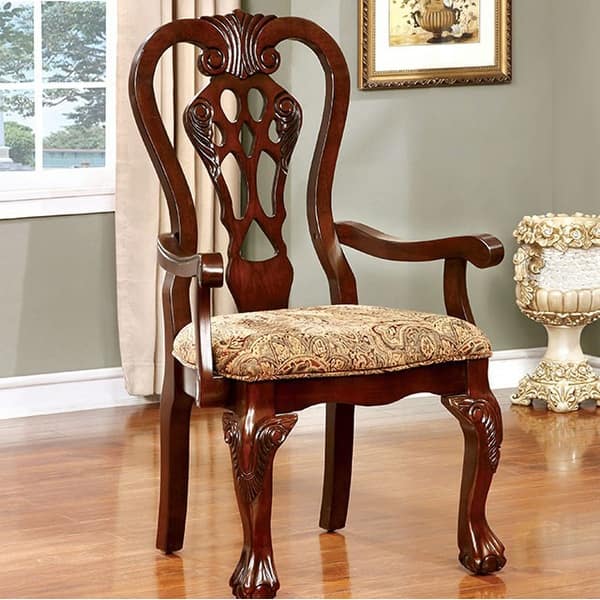 slide 1 of 1, Elana Traditional Arm Chair With fabric, Brown Cherry Finish, Set of 2