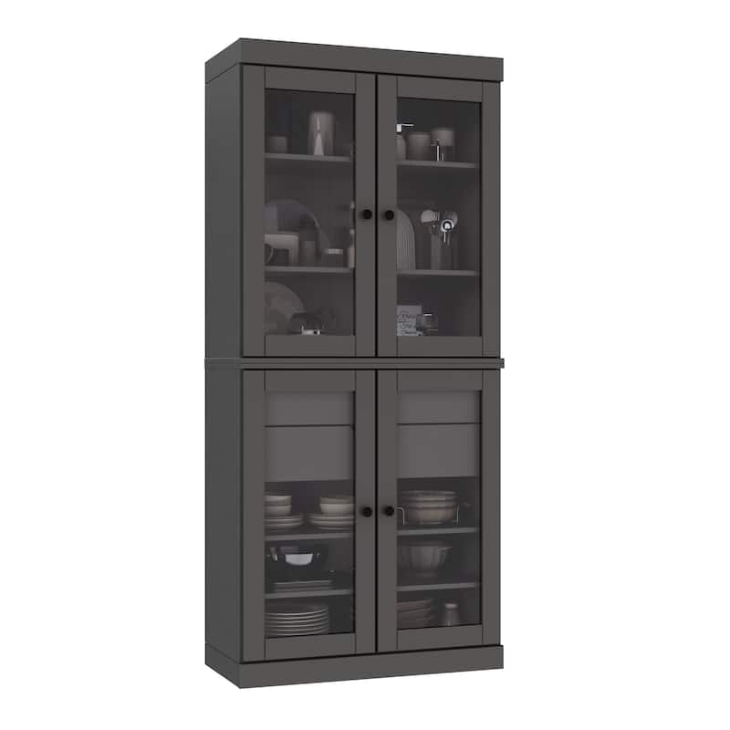 Palace Imports 100% Solid Wood Pantry Cabinet with Frosted, Clear Glass or Solid Doors, 2-Drawers and Adjustable Shelves