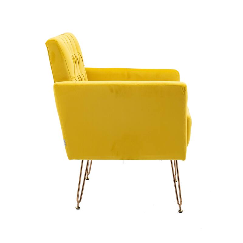 Velvet Upholstered Armchair Single Sofa Modern Tufted Reading Chairs Gold Metal Leg Wingback Chairs for Living Room Bedroom