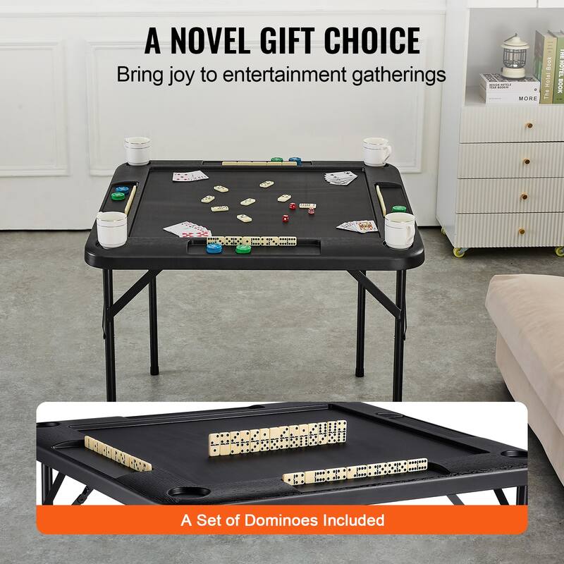 Mahjong Table Portable Domino Game Table with 1 Set of Dominoes for Mahjong Poke Puzzles