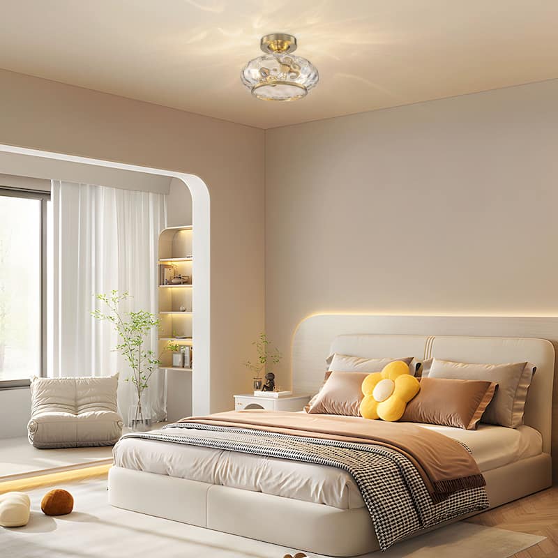 Starsky 2-Light Polished Semi-Flush Mount Ceiling Light with Hammered Glass Shade