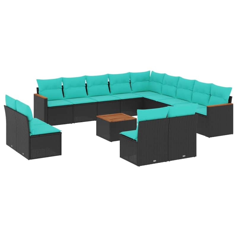 vidaXL 13 Piece Patio Sofa Set with Cushions Black Poly Rattan