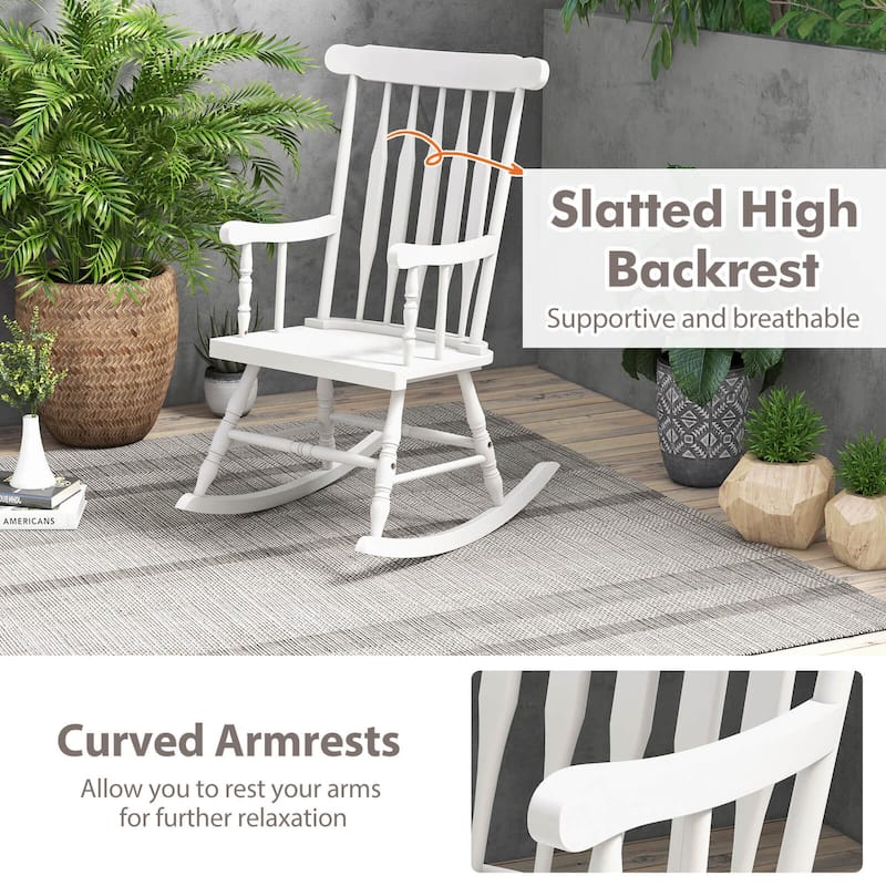 Costway Solid Wood Rocking Chair Porch Rocker Indoor Outdoor Seat - See Details