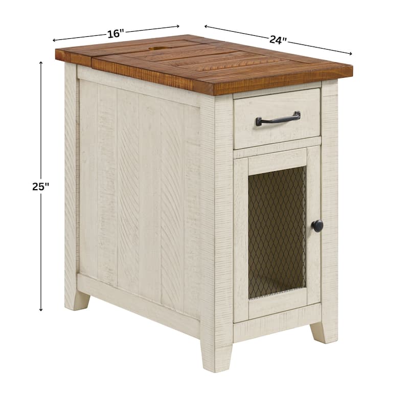 Rustic Solid Wood Chairside End Table with Hidden Charging Station
