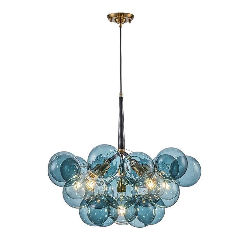 Glam Art Deco Cluster Glass Globe Blue Bubble Chandelier