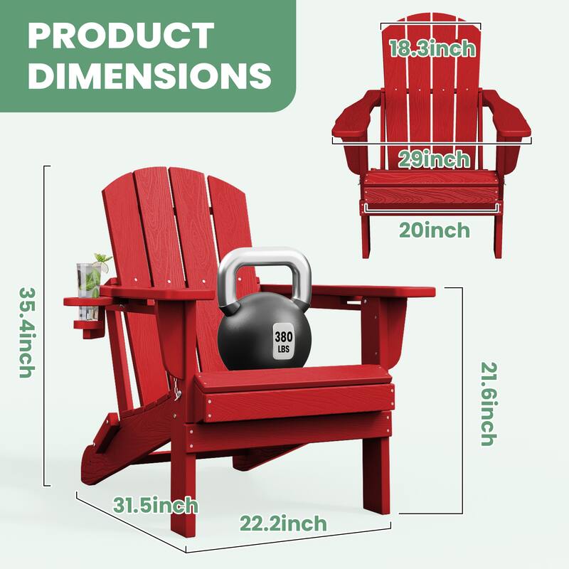 Foldable HDPE Adirondack Chair with Dual Cup Holders