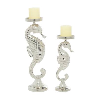 Aluminum Metal Decorative Candle Holder - Set of 2 Silver - Roche River Decor