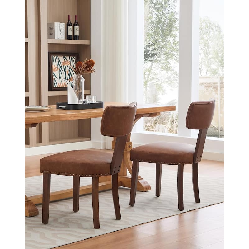 Modern Fabric Dining Chairs, Upholstered Kitchen Chairs with Hardwood Frame, Wood Legs, Nailhead Trim