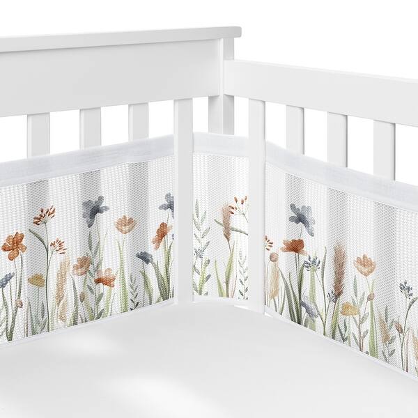 slide 2 of 6, Sweet Jojo Designs + BreathableBaby Breathable Mesh Crib Liner Pad Boho Floral Garden Flower Girl Green Watercolor Bohemian Chic