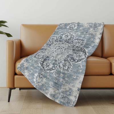 Premium Machine Washable ASB93 Traditional Medallion Sherpa Throw Blanket