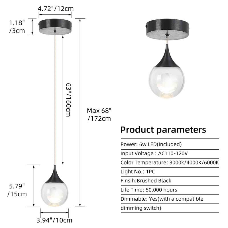 Moon Crystal 1-light Single Globe LED Hanging Pendant Light in Gold/ Chrome/Black/Coffee for Living Room