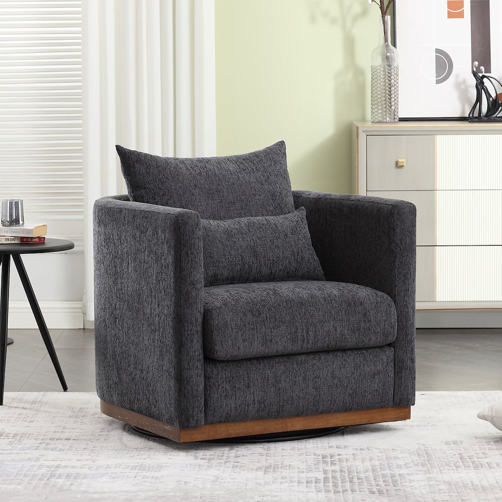 Carbon Black Modern 31.5" Chenille Upholstered 360° Swivel Accent Chair with Sturdy Hardwood Frame for Living Room