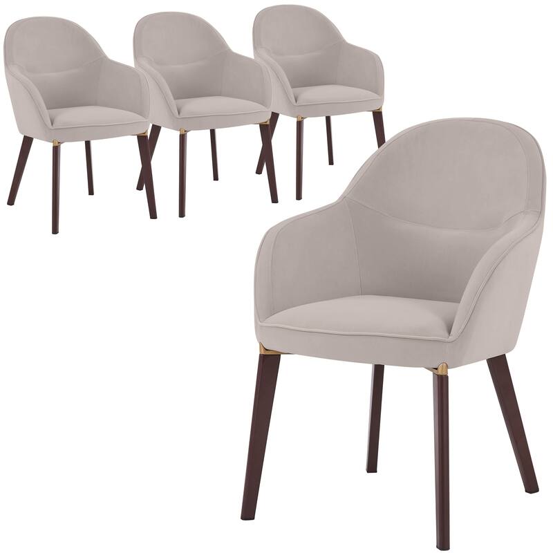 Elias Dining Chair Upholstered in Leather Velvet and Powder Coated Legs Set of 4 - Light Grey
