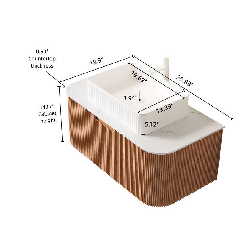 Wall Mounted Striped Bathroom Storage Cabinet with Sink