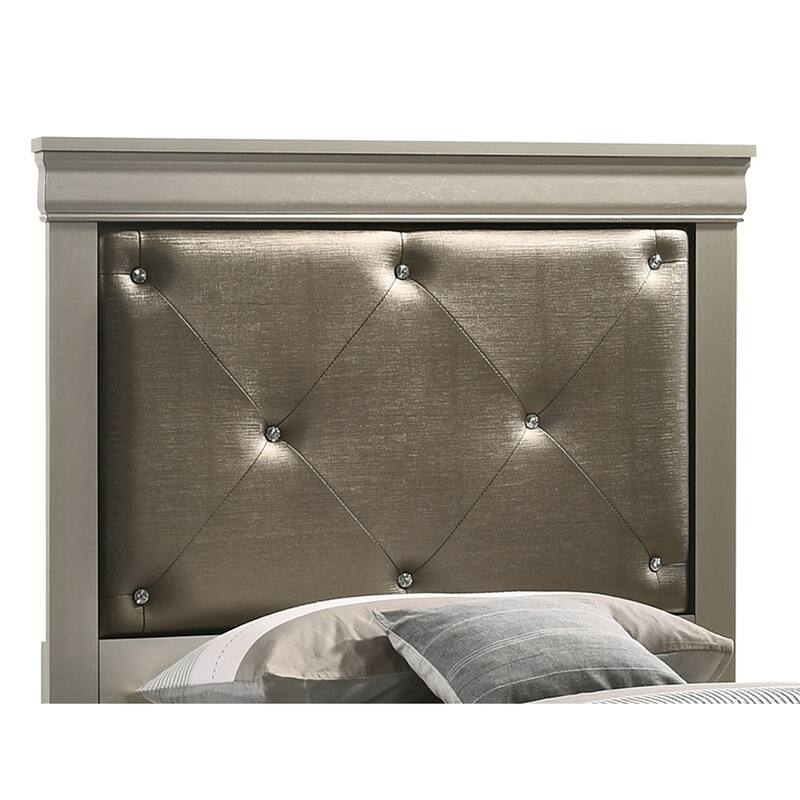 Tufted Twin Panel Bed - 80" - Silver Champagne