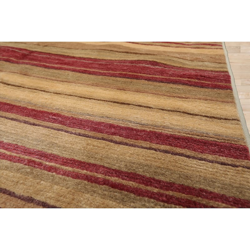 Multi Size Rust Hand Knotted Wool Runner Stripes Tibetan Area Rug