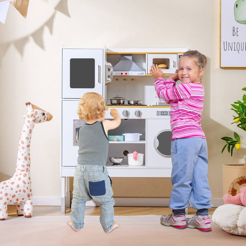 Gymax Kids Pretend Kitchen Play Set Toddler Toy Wooden Chef Height