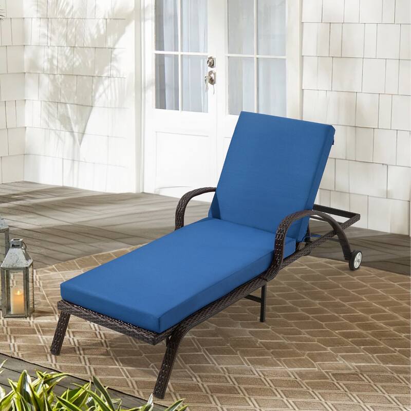 Outdoor Patio Lounge Chair Cushion - Waterproof, UV-Resistant, Striped Design with Removable Cover, Adjustable Straps - 1 Cushion - Navy Blue