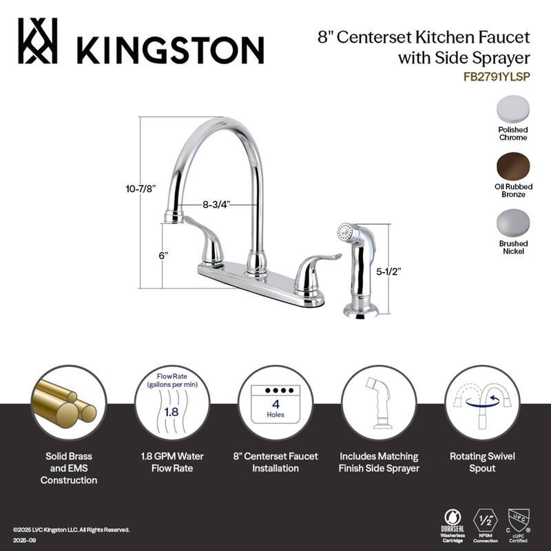 Yosemite 8 in. Centerset Kitchen Faucet with Sprayer