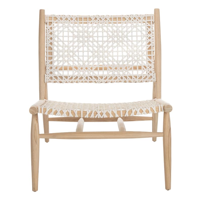 SAFAVIEH Bandelier Open Leather Weave Squared Accent Chair. - 26" W x 32" D x 31" H - Light Natural/White