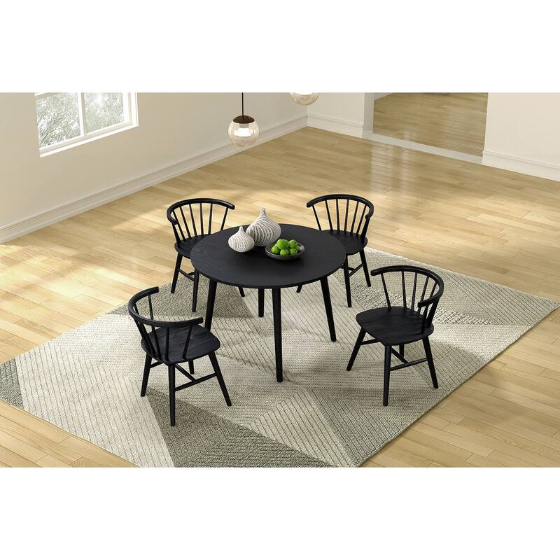 Mid Century Modern Black Finish 5pc Round Table and Chairs