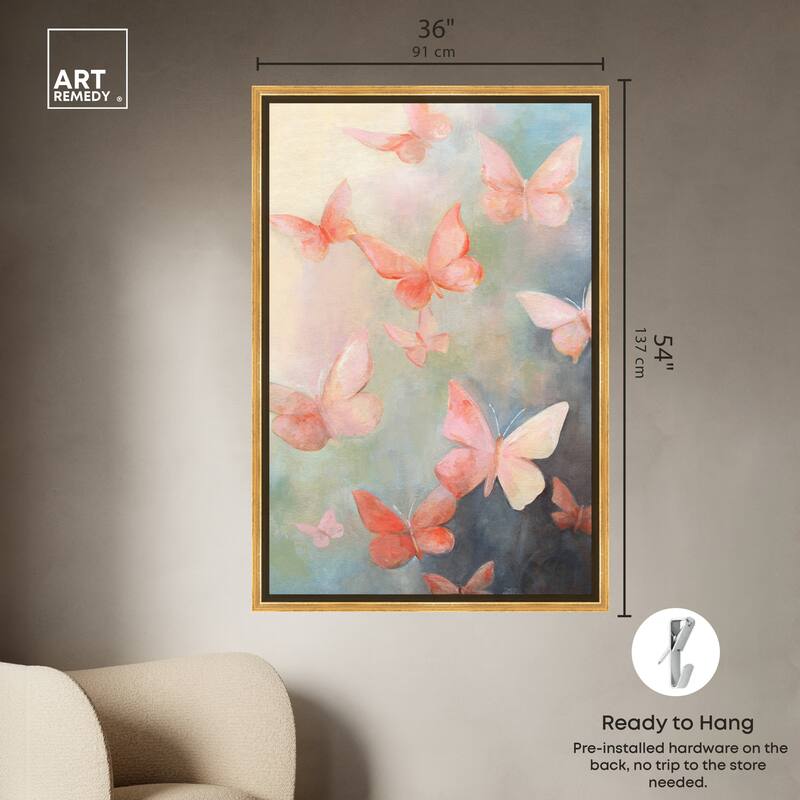 Art Remedy Peaceful Butterflies Framed Butterfly 1 Piece Canvas Wall Art