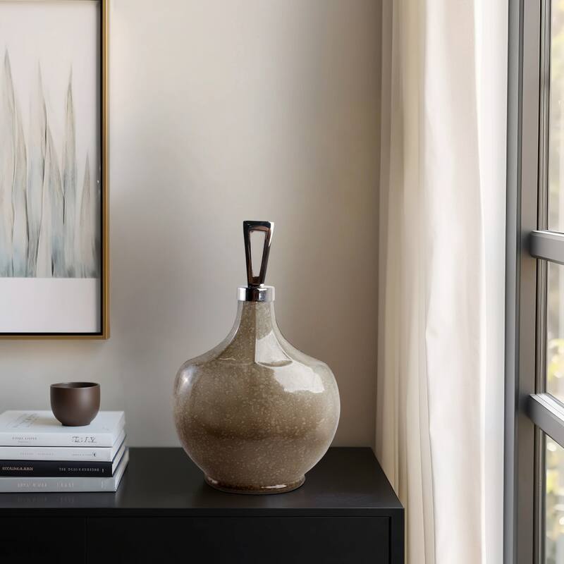 Glass Vase Handmade Decorative Accent Sculpture Artistic Display - 10" x 4" x 16"