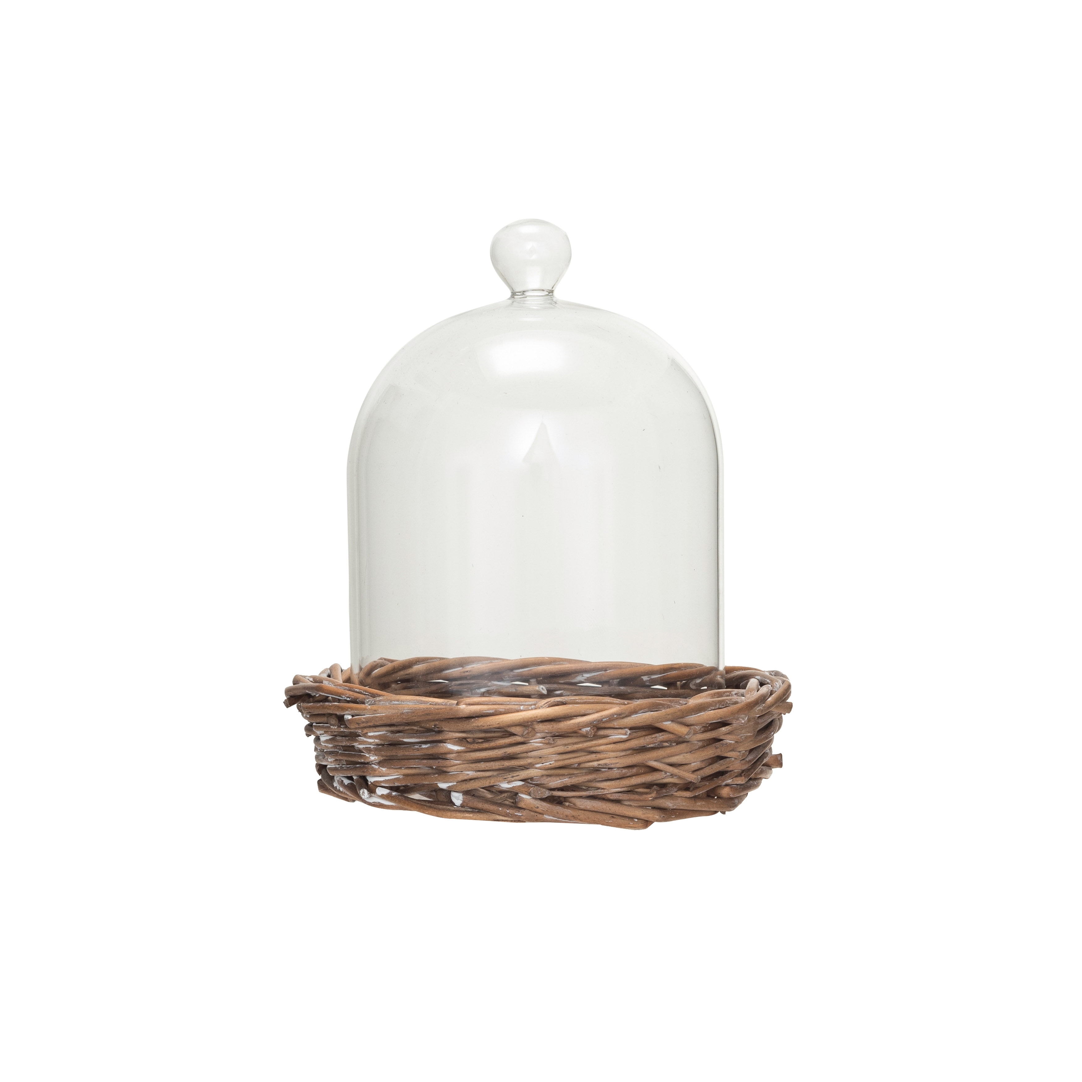 Glass Cloche with Woven Willow Base - 5.4"L x 5.4"W x 5.9"H