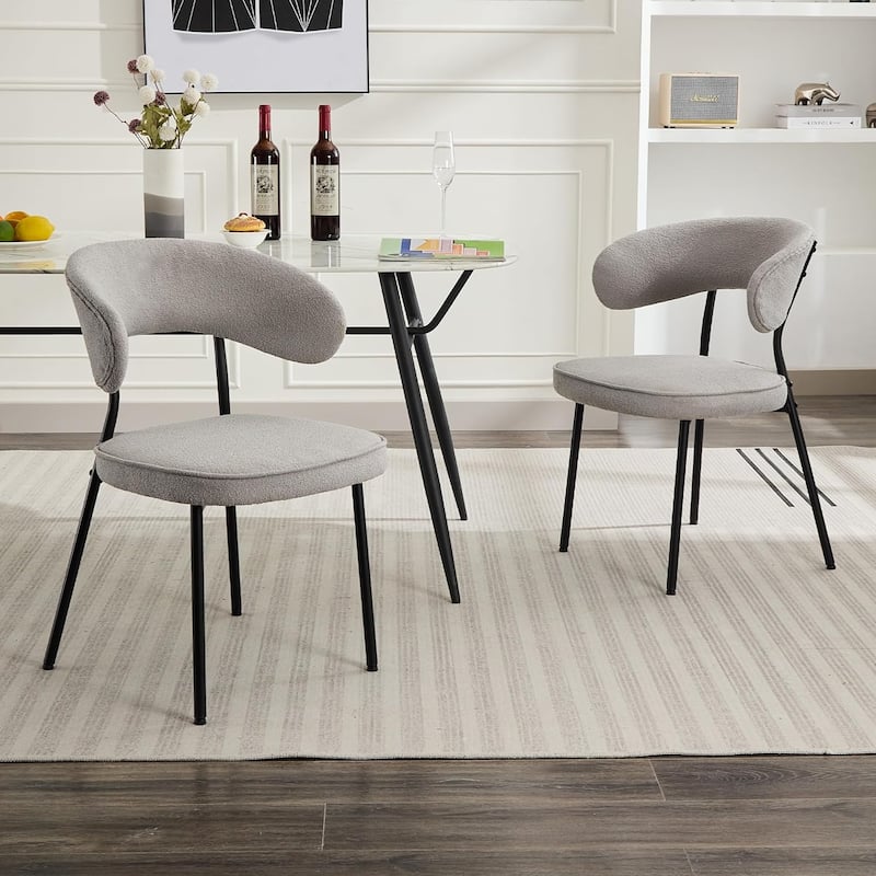 XINMICS Dining Chairs with Curved Backrest, Modern Fabric Upholstered Boucle Kitchen Dining Room Chairs Set of 2/4/6 - Set of 2 - Grey
